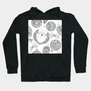 Monochrome Merry Christmas Pattern, New Year Illustration Hoodie